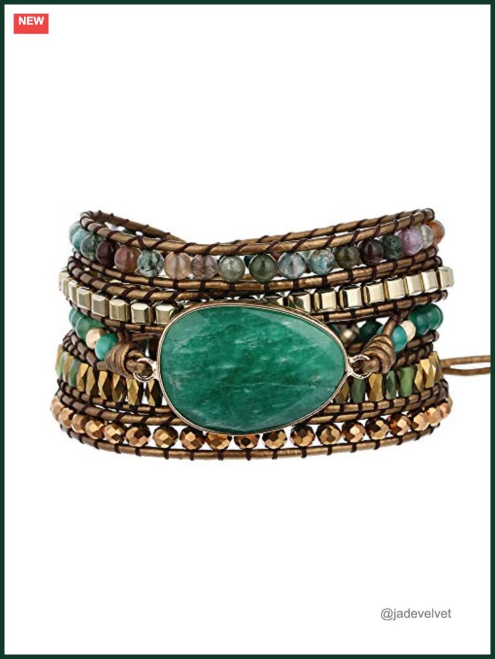 Boho Handmade Natural Stone Crystal Leather Wrap Bracelet Adjustable